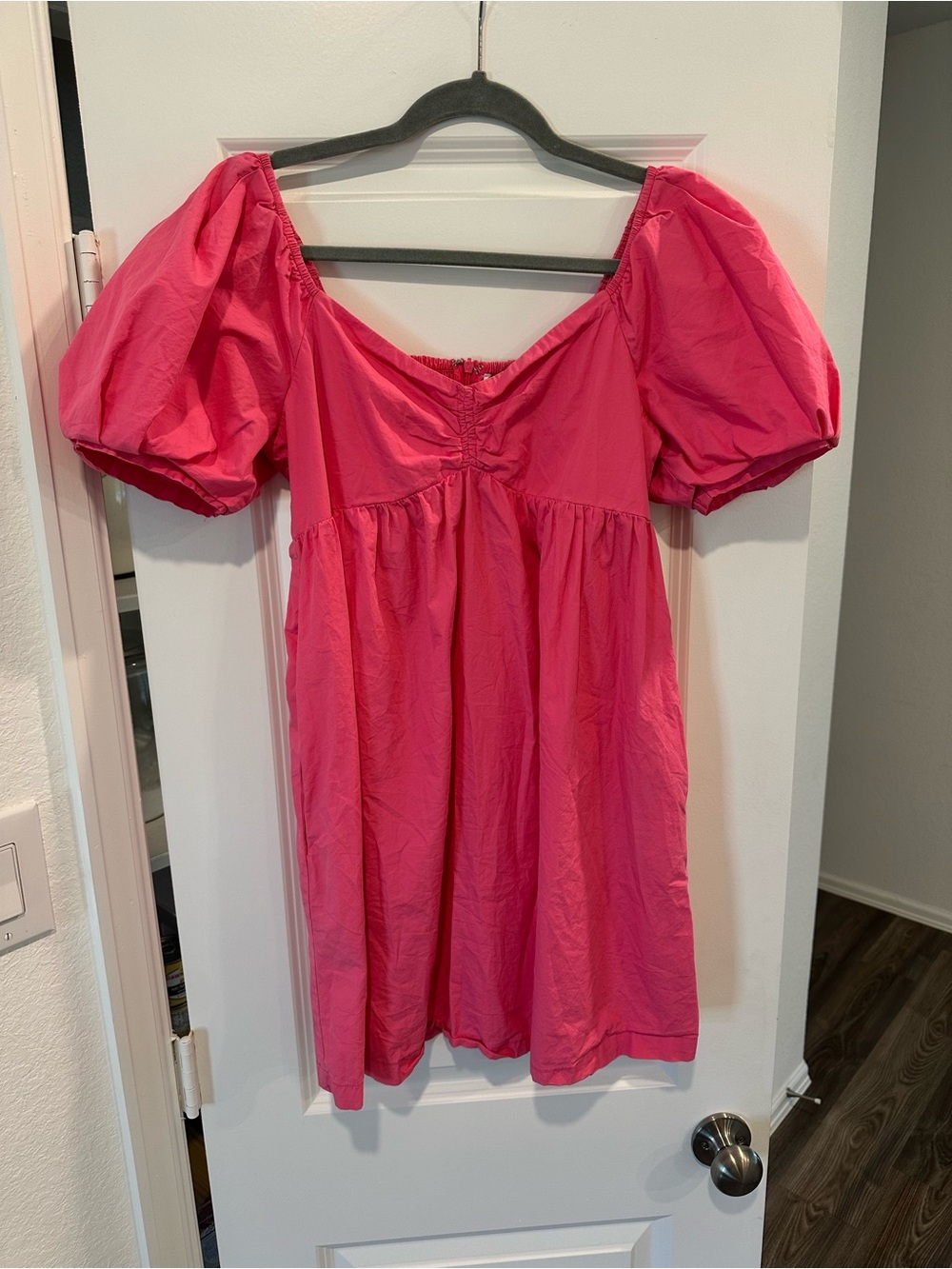 English Factory Hot Pink Puff Sleeve Mini Dress